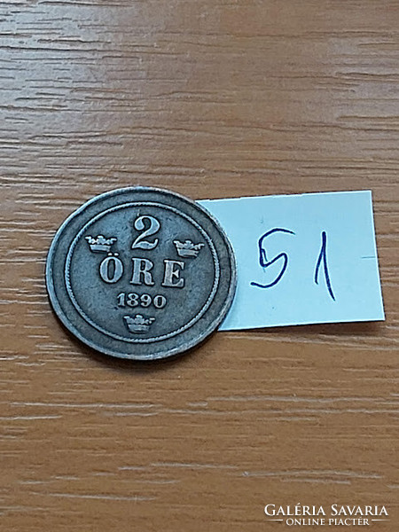 Sweden 2 öre 1890 bronze, ii. Oscar 51