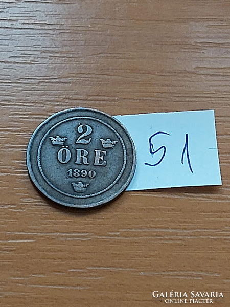 SVÉDORSZÁG 2 ÖRE 1890  BRONZ, II. Oszkár  51