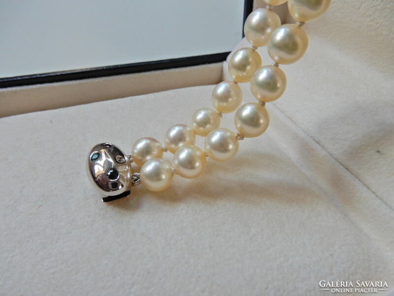 Double Row Genuine Akoya Pearl Bracelet with 14K White Gold Clasp and Gemstones