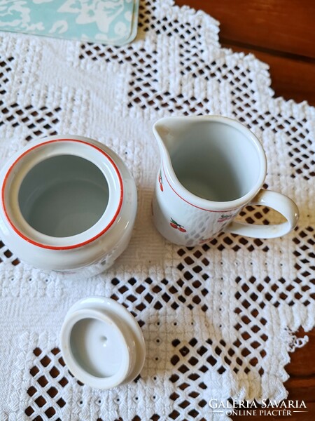 Alföldi porcelain cherry patterned sugar bowl and cream pourer