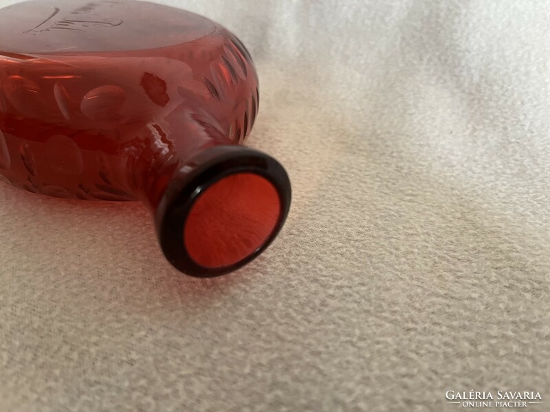 Ruby red polished glass bottle with engraving (u0016)