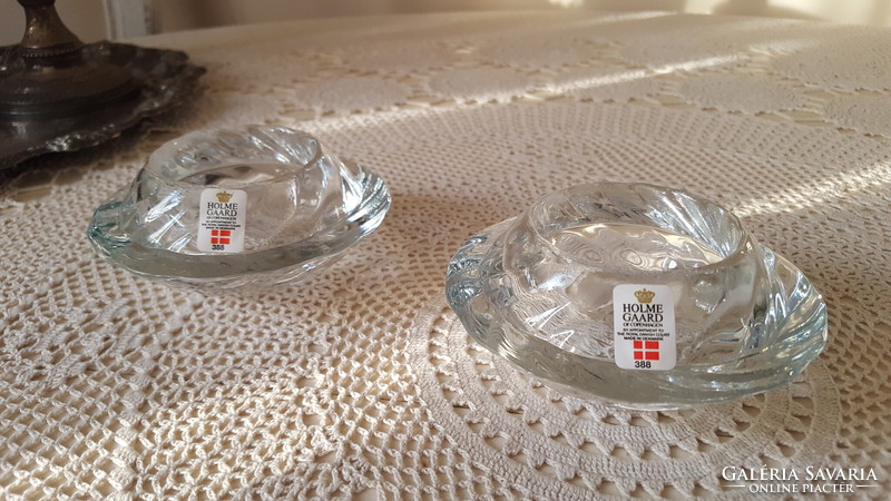 Holmegaard crystal glass candle holder, 2 in a box.