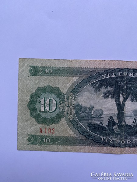 Tíz forint 10 Forint 1975 október 28. A sorozat A102 Utolsó széria papír 10 Ft-os