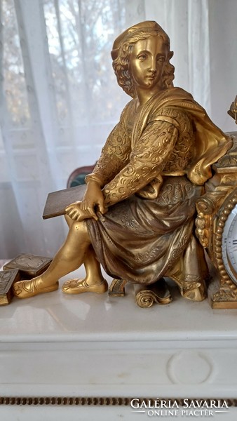 Antik Kandalló óra bronz szobor màrvàny asztali óra Brocot jàrat