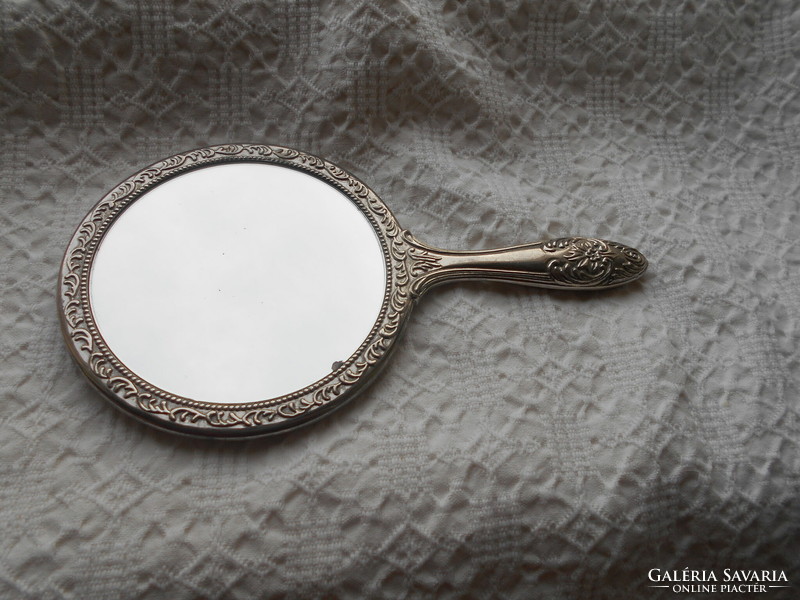 Hand mirror beautifully decorated with metal frame - heavy, beautiful piece