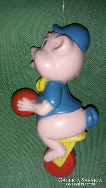 1960. Hanging hand-painted hard plastic bicycle pig clown figure 12 cm according to pictures
