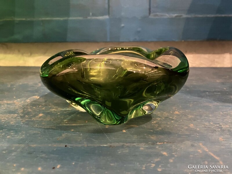 Art deco Zöld üveg hamutartó, asztalközép