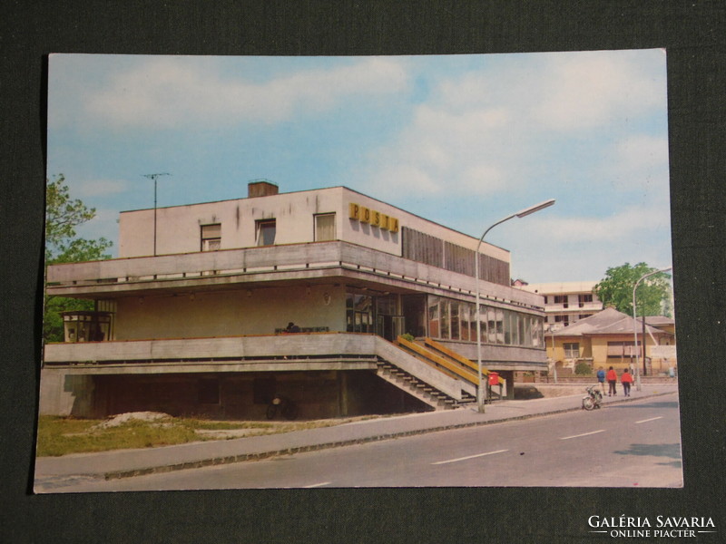 Postcard, Balatonalmádi, post office, skyline detail