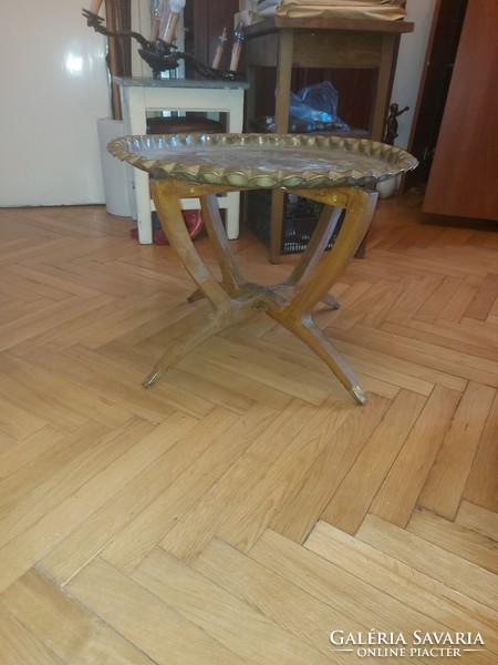 Arabic folding table structure with copper appliqués