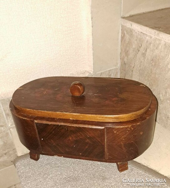 Biedermeier oval wooden sewing box,