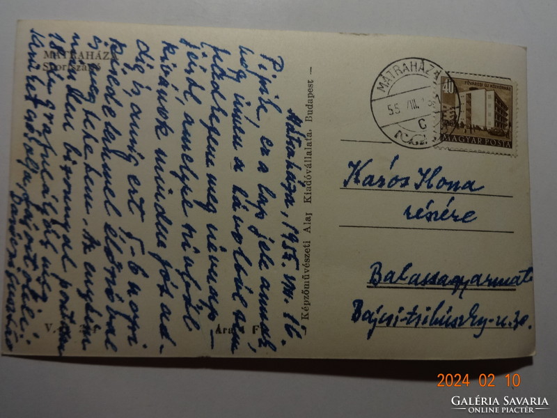 Régi képeslap: Mátraháza, Spportszálló (1955)