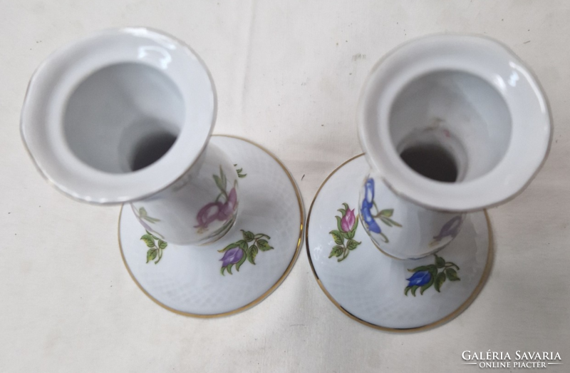 Hollóháza rare painted porcelain candle holders are sold together in perfect condition