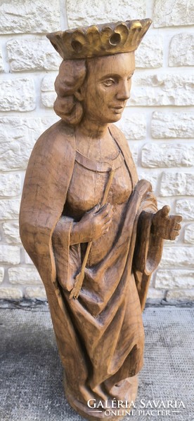 Beautiful huge carved wooden statue of Saint Orsolya.. Video ! 98 cm high!