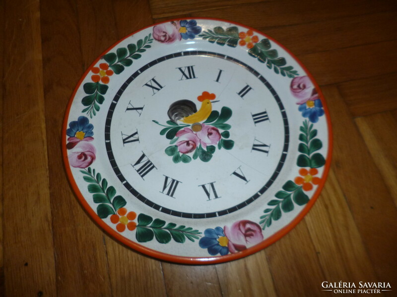 Old porcelain faience painted wall plate clock without structure