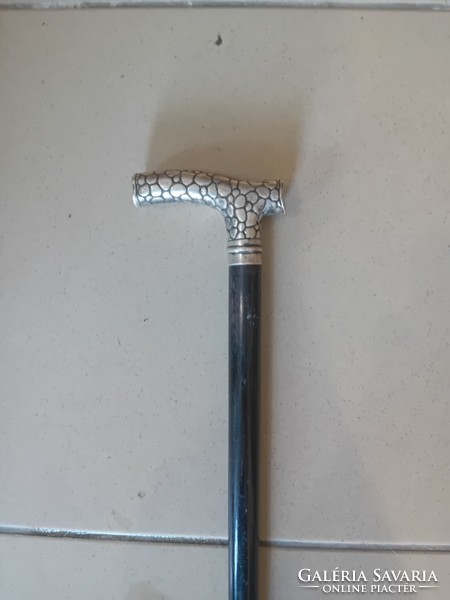 Walking stick, cane, with silver tongs