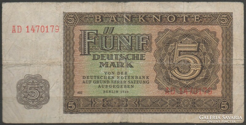 D - 043 - foreign banknotes: 1948 East Germany 5 marks