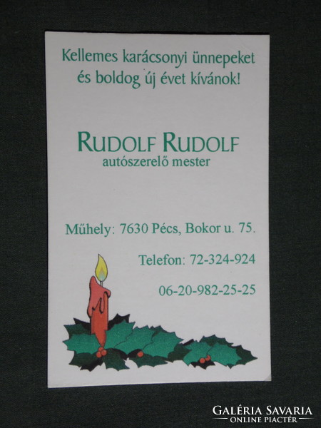 Kártyanaptár, ünnepi, Rudolf Rudolf autószerelő mester, Pécs, 2000, (6)