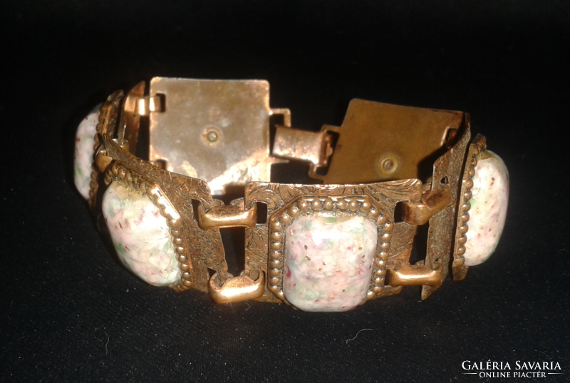 Vintage women's wide bronze bracelet with 6 large colored stones