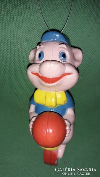 1960. Hanging hand-painted hard plastic bicycle pig clown figure 12 cm according to pictures