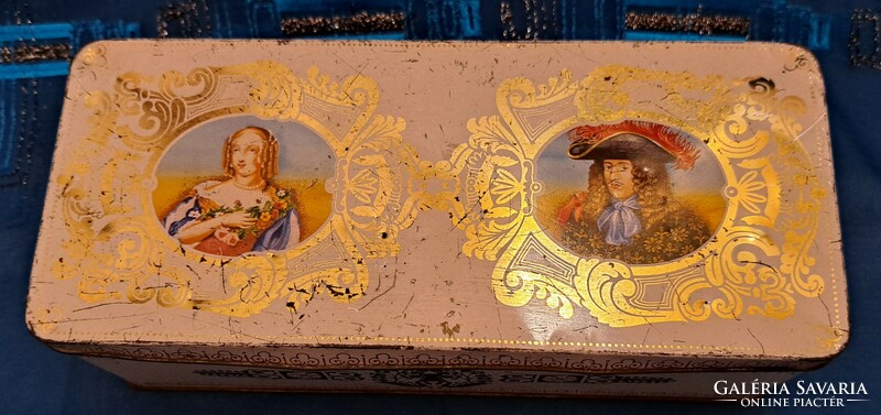 Régi fém doboz, királyi portrés pléh doboz (M4485)