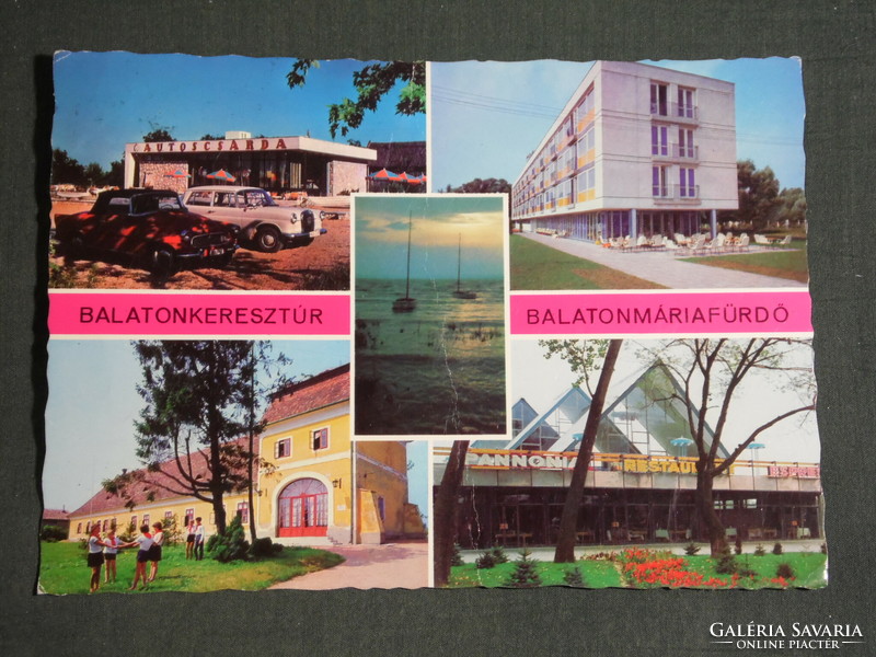 Postcard, Balaton Crossing, Balaton Maria Spa, mosaics, festetics castle, carport, press, restaurant