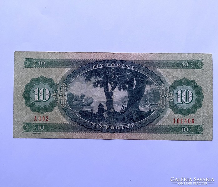 Tíz forint 10 Forint 1975 október 28. A sorozat A102 Utolsó széria papír 10 Ft-os