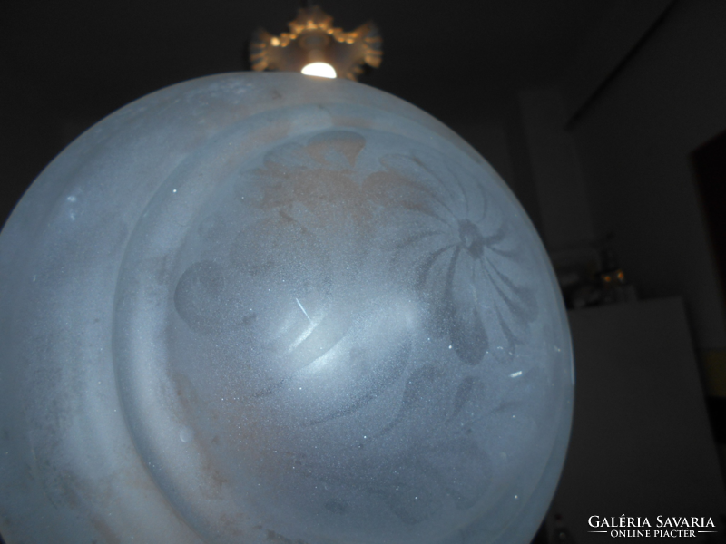 Antique large-sized etched glass lamp shade, with flower decoration - for the lower part of the chandelier