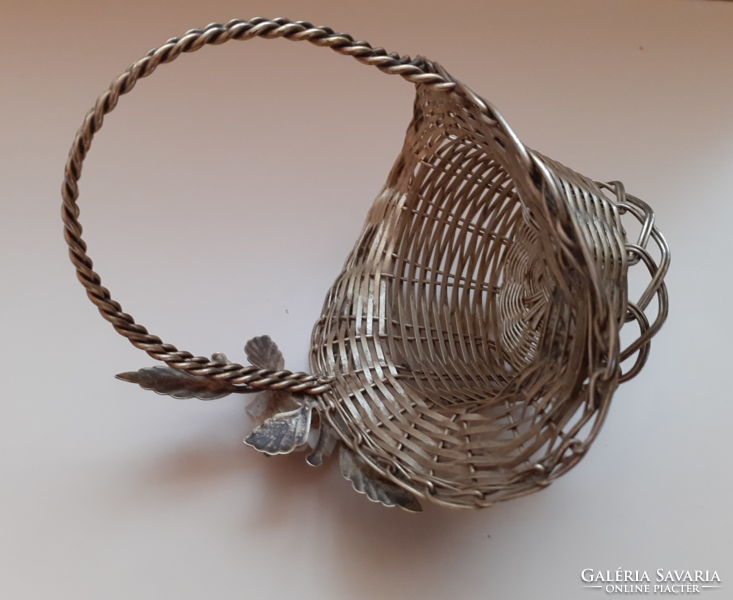 Handmade silver-plated serving basket with handmade flower bouquet