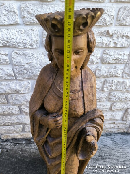 Beautiful huge carved wooden statue of Saint Orsolya.. Video ! 98 cm high!