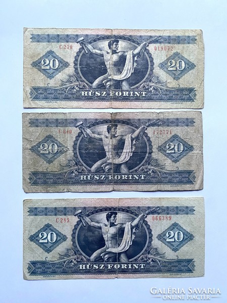 3 Pieces of twenty forints 20 forints 1975 and 1980
