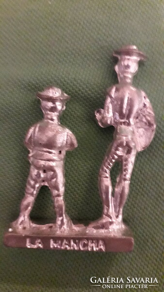 Old silver-plated pewter miniature statue pair Don Quixote and Sancho Panza 8cm according to the pictures Castile