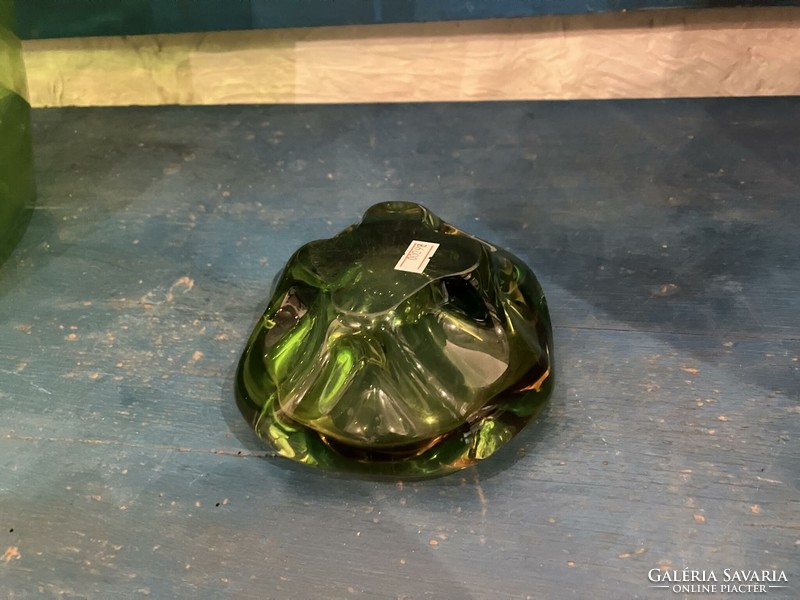 Art deco Zöld üveg hamutartó, asztalközép