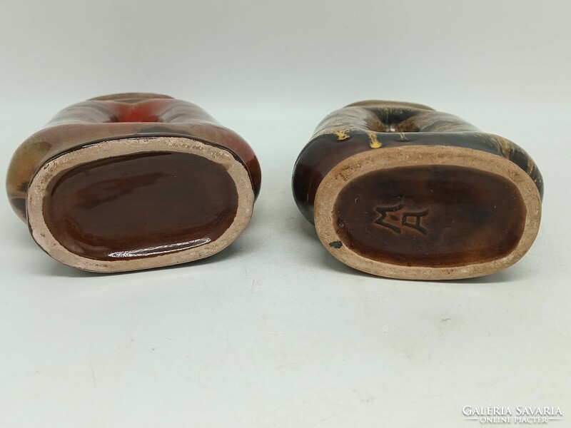 2 Retro vases, special shape, Hungarian applied art ceramics, one marked, 23.5 cm pair