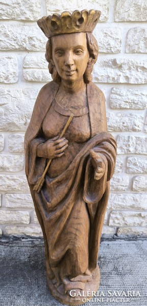 Beautiful huge carved wooden statue of Saint Orsolya.. Video ! 98 cm high!