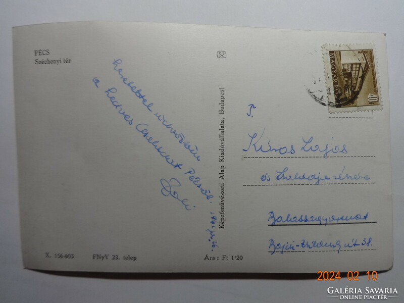 Old postcard: Pécs, Széchenyi Square, 1960
