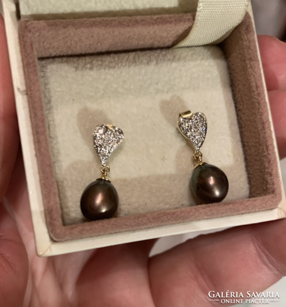 Tahitian pearl - brilles gold earrings