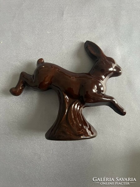 Brown glazed ceramic rabbit Easter bunny decoration