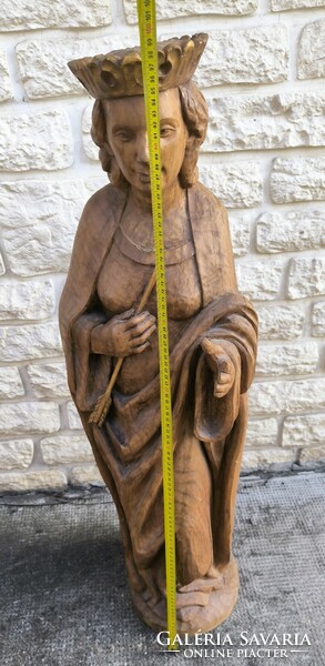 Beautiful huge carved wooden statue of Saint Orsolya.. Video ! 98 cm high!