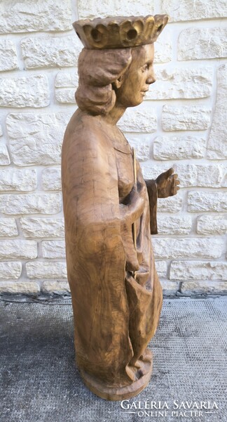 Beautiful huge carved wooden statue of Saint Orsolya.. Video ! 98 cm high!