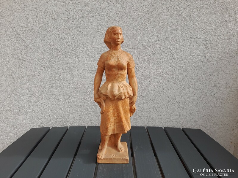 Beautiful rare large wheat brown terracotta statue