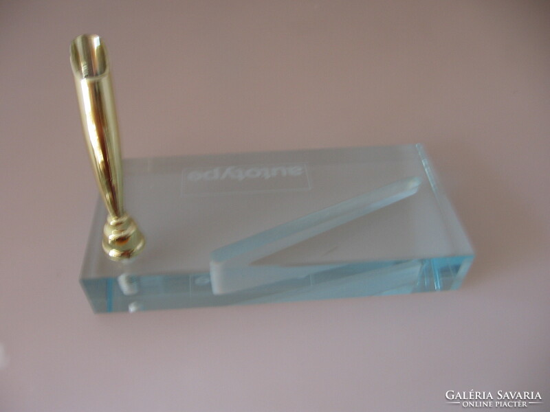 Pale blue artificial crystal pen and business card, photo holder autotype