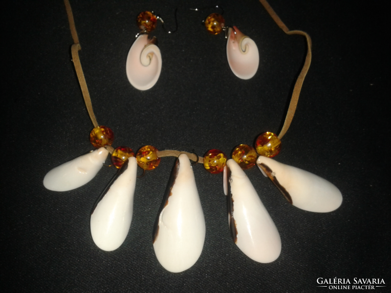 Retro shell chain + earrings (jewelry set)