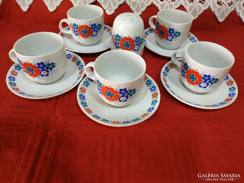 Bella pattern coffee set for 5 people + salt shaker