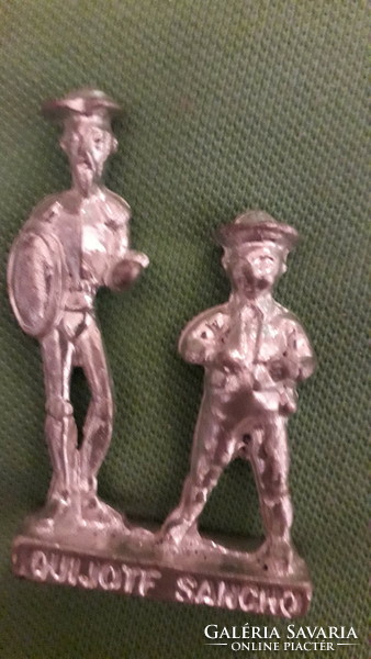 Old silver-plated pewter miniature statue pair Don Quixote and Sancho Panza 8cm according to the pictures Castile