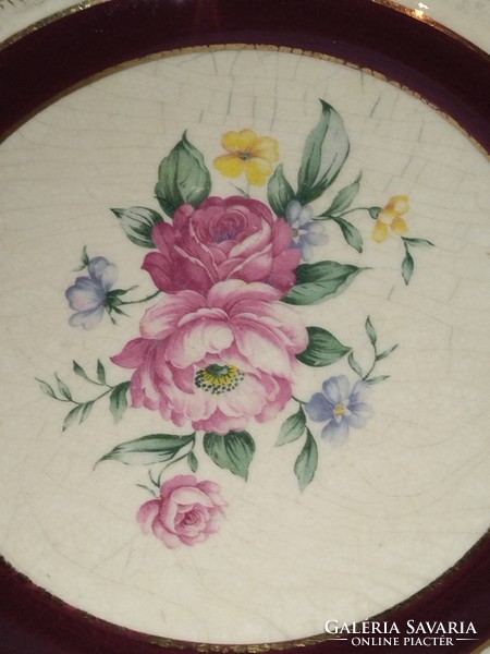 Antique hand painted british empire ware rose point 22k gold flat plate