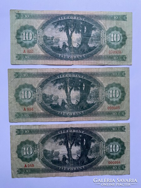 3 pieces ten forints 10 forints 1969 series a549 a822 a858
