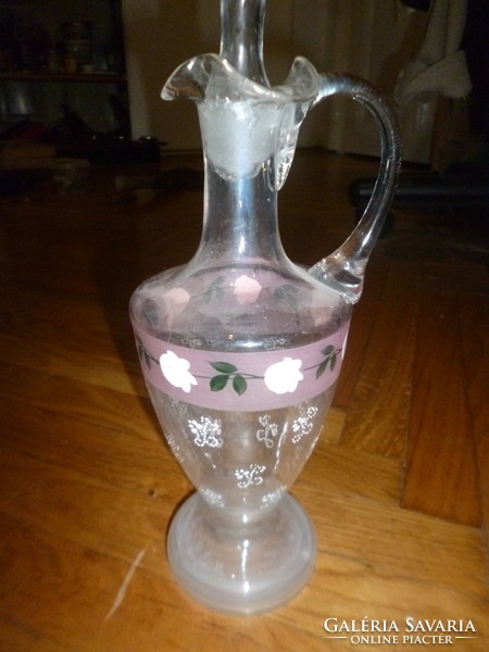 Antik fúvott festett üveg csücsös kiöntő palack
