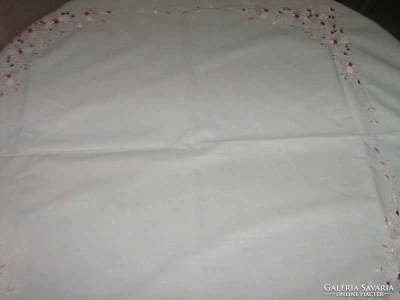 Beautiful madeira lace edged pink madeira floral tablecloth