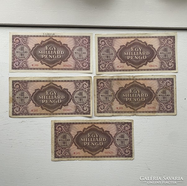 5 pieces of one billion pengő, March 1946