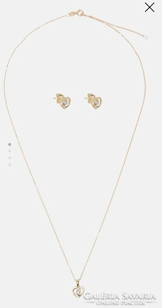 Revoni diamond earrings, necklace 375 yellow gold set certificate